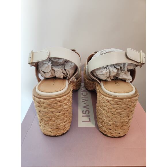 Lisa Vicky Nordstrom Just-V White Leather strappy platform wo. men size 8.5 - Picture 4 of 6